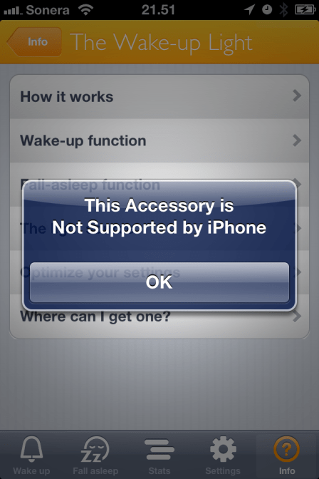 Sovellus väitti, ettei valaisinta tuettaisi