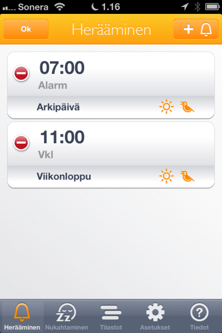 Herätyksiä voi tallentaa useampia