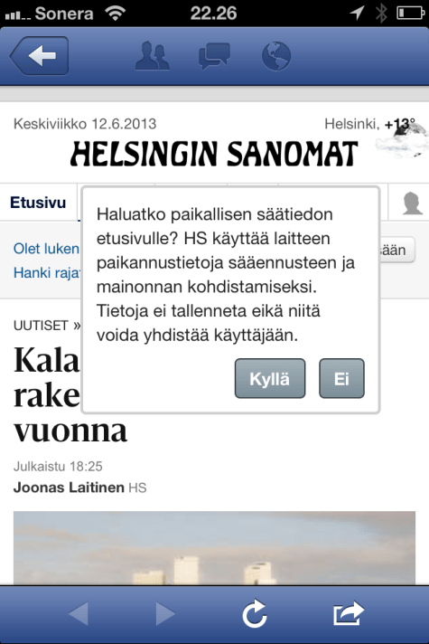 Seurasin Hesariin vievää linkkiä Facebookissa. Ennen kuin pääsen lukemaan, joudun vastaamaan irrelevanttiin kysymykseen. Jatkuvasti.