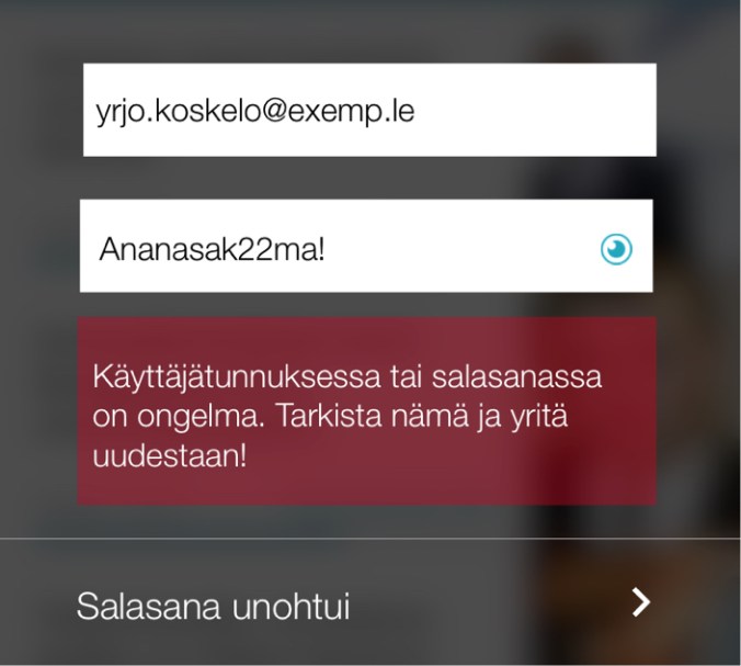 Jos virheviestin näyttää kirjautumisnapin paikalla, käyttäjää ei tarvitse kiusata ylimääräisillä dialogeilla ja tila riittää silti näppäimistöllekin.