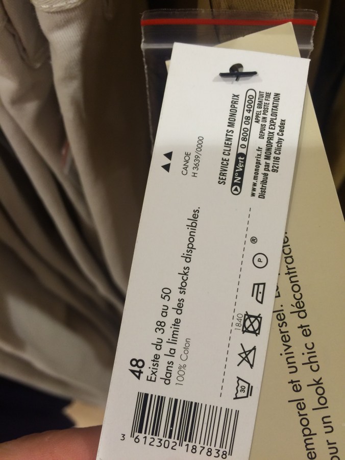 Monoprix kertoo hintalapuissaan mallistoon kuuluvat koot.