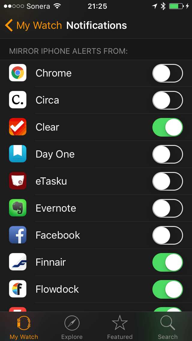 Ainoa vaihtoehto on peilata ilmoitusasetukset puhelimen ja kellon välillä