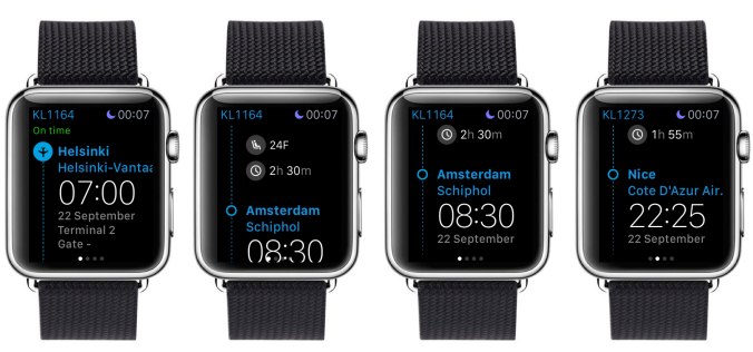 KLM näyttää matkan kätevällä aikajanalla. Kruunukin toimii.