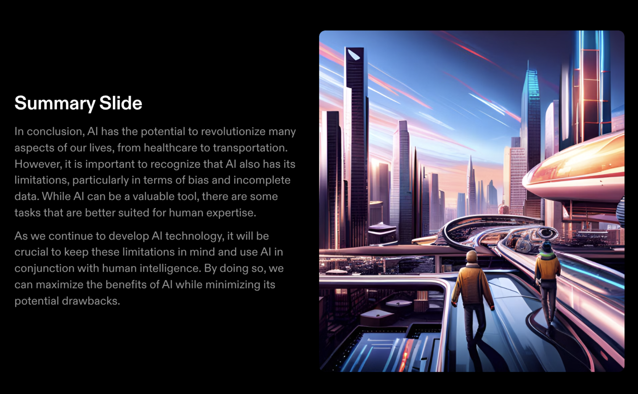 A summary slide created by Tome service