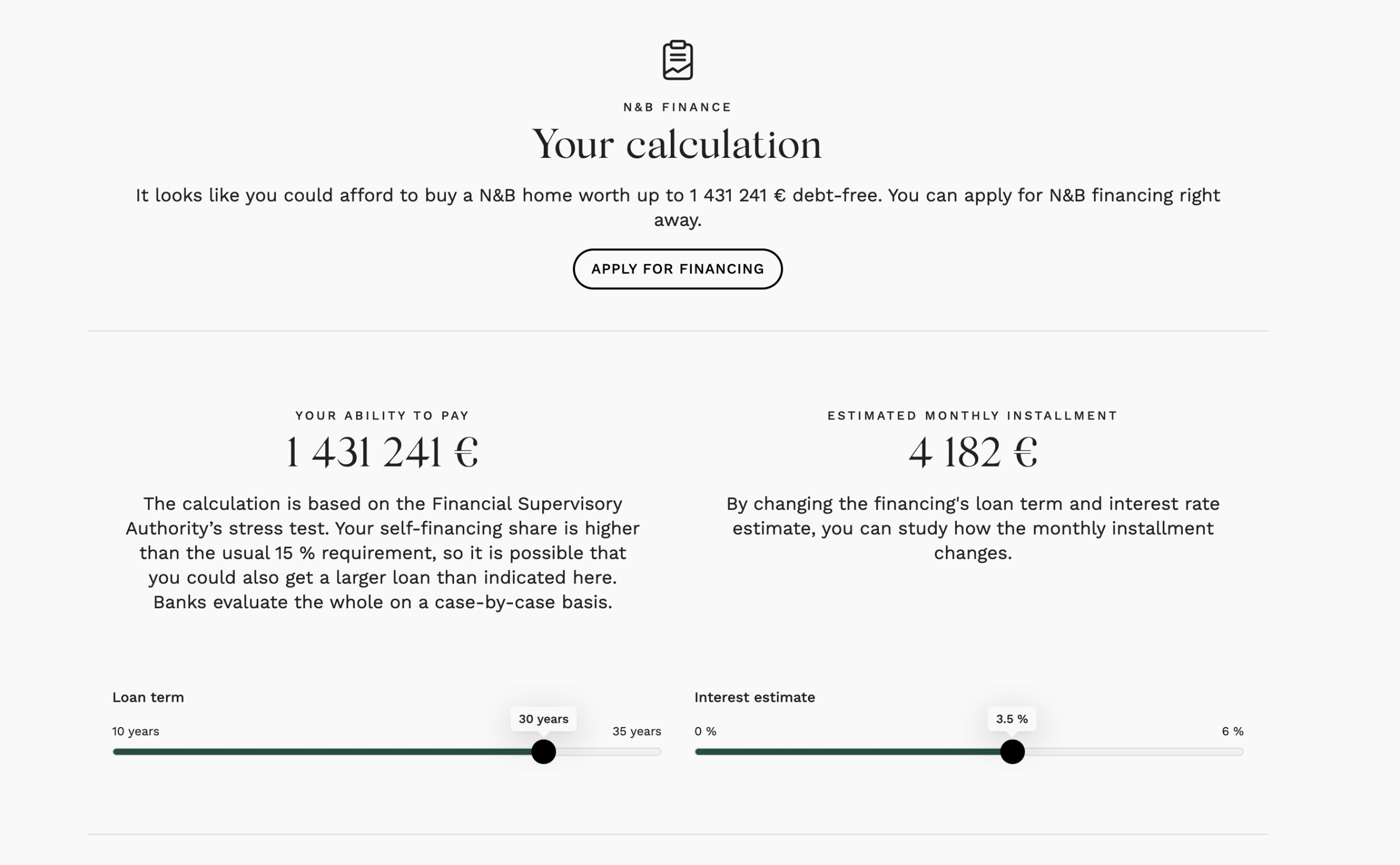 Screenshot of a mortgage calculator