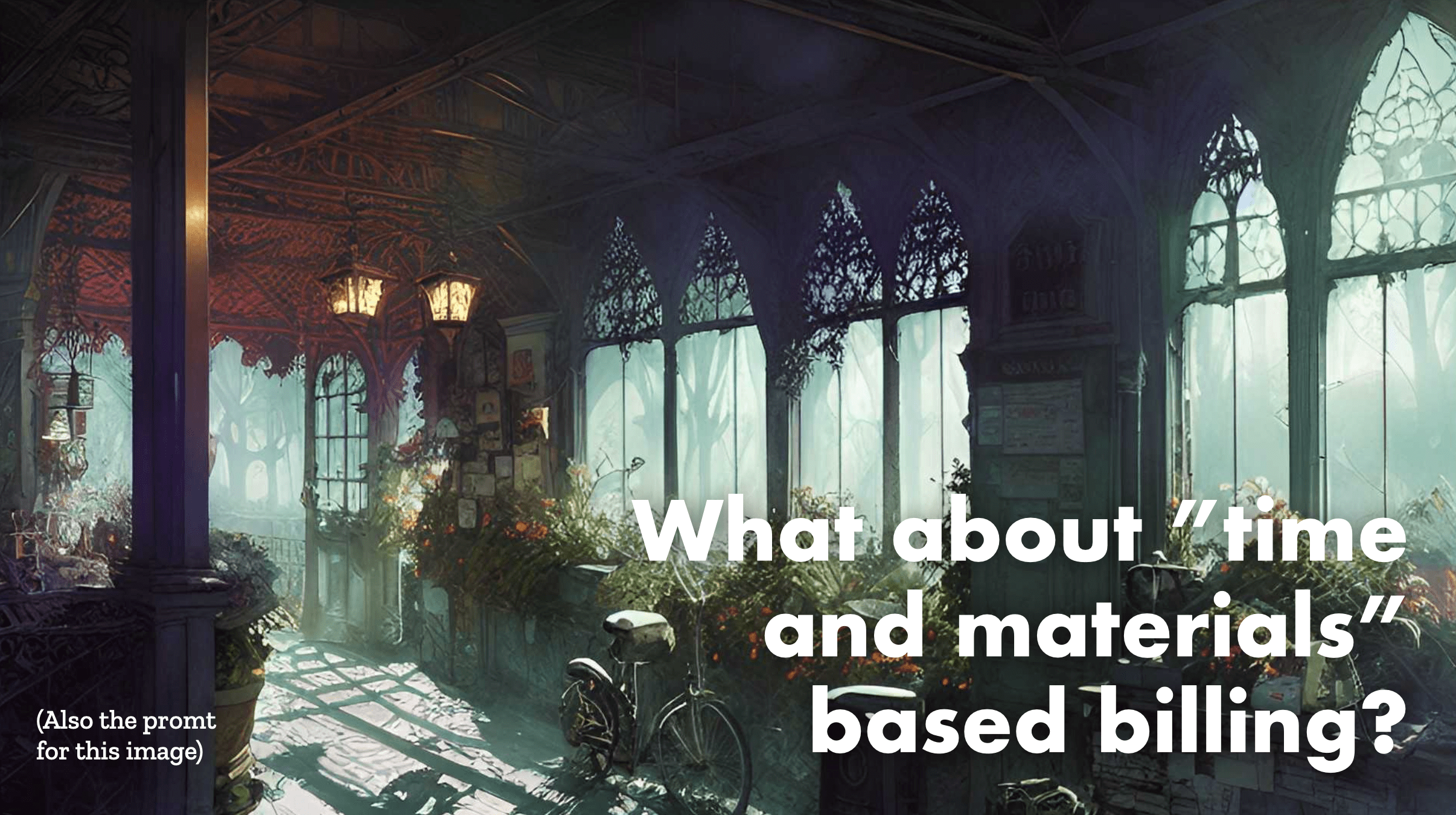 A text asking What about "time and materials" based billing and an image created with the prompt "time and materials"